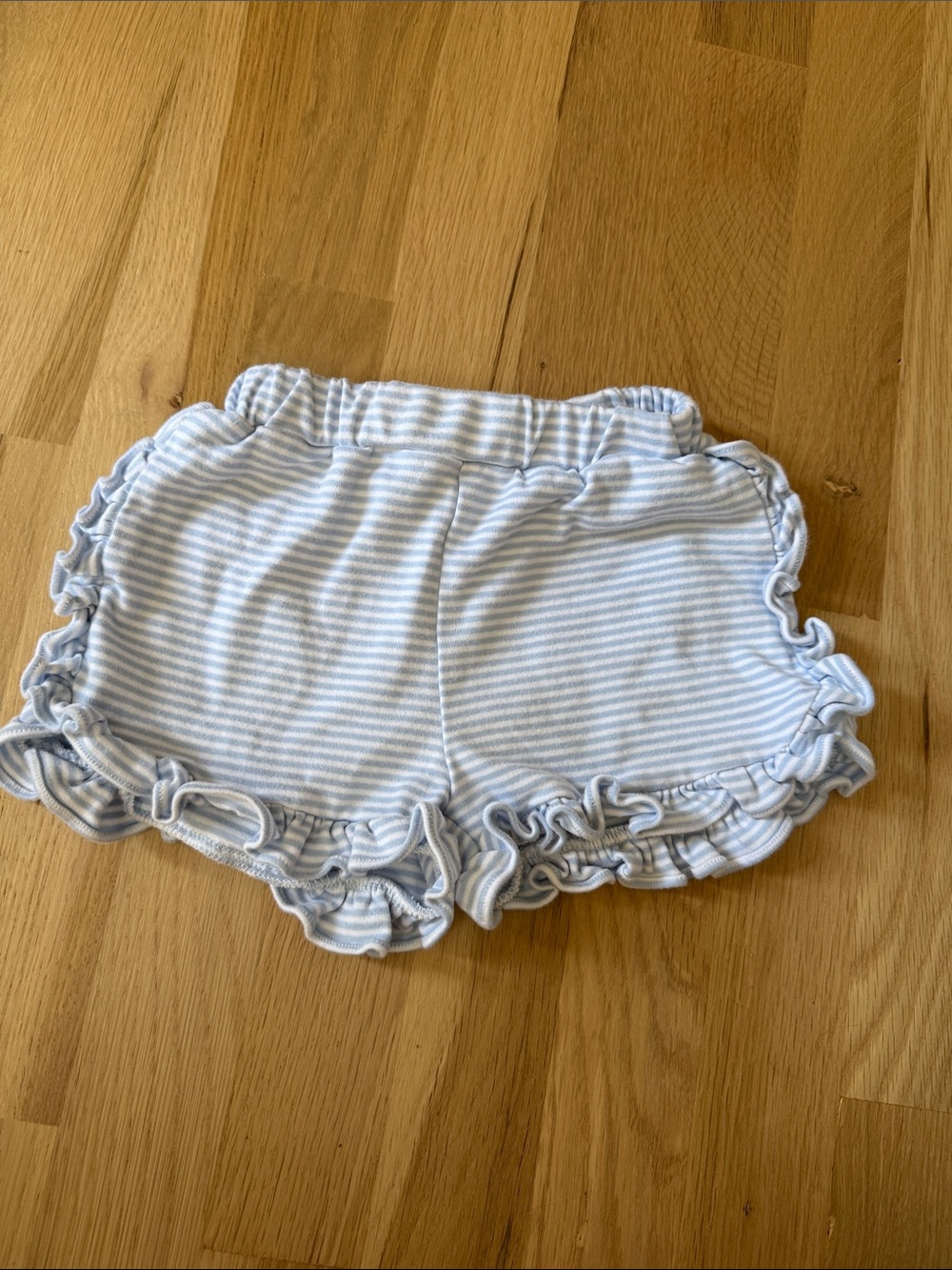 Ruffle Trim Striped Baby Shorts in Light Blue